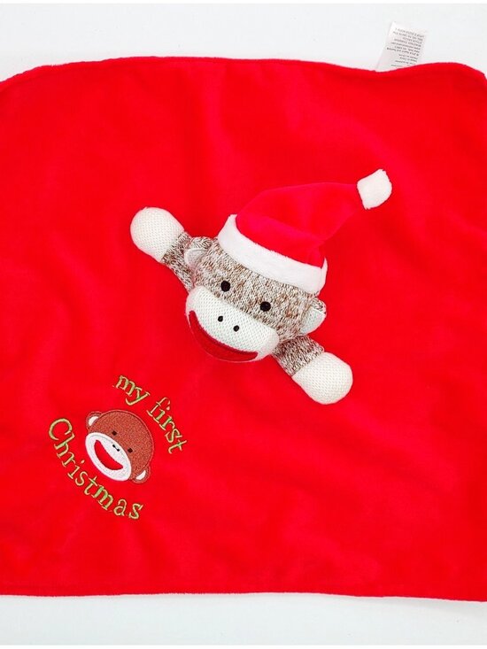 Baby Starters Santa Sock Monkey Lovey Security Blanket Red 1st Christmas Rattle - Picture 2 of 6